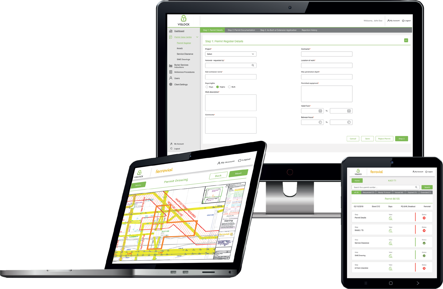 The Vislock platform showing a digital permit to dig on a GIS map